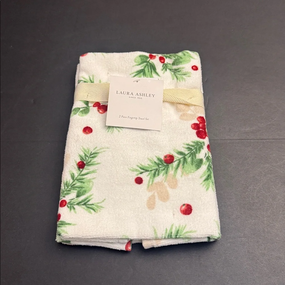 6pc LAURA ASHLEY Berry Bright Christmas Motif Bath Towel Set - 100% Cotton